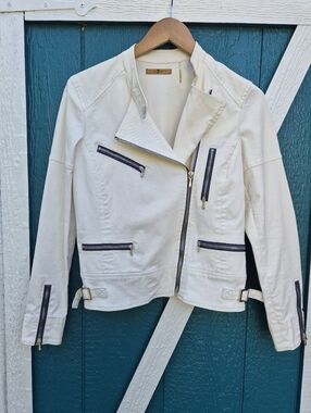 7 For All Mankind White Moto Jacket Women’s Small Zip Up Biker Style